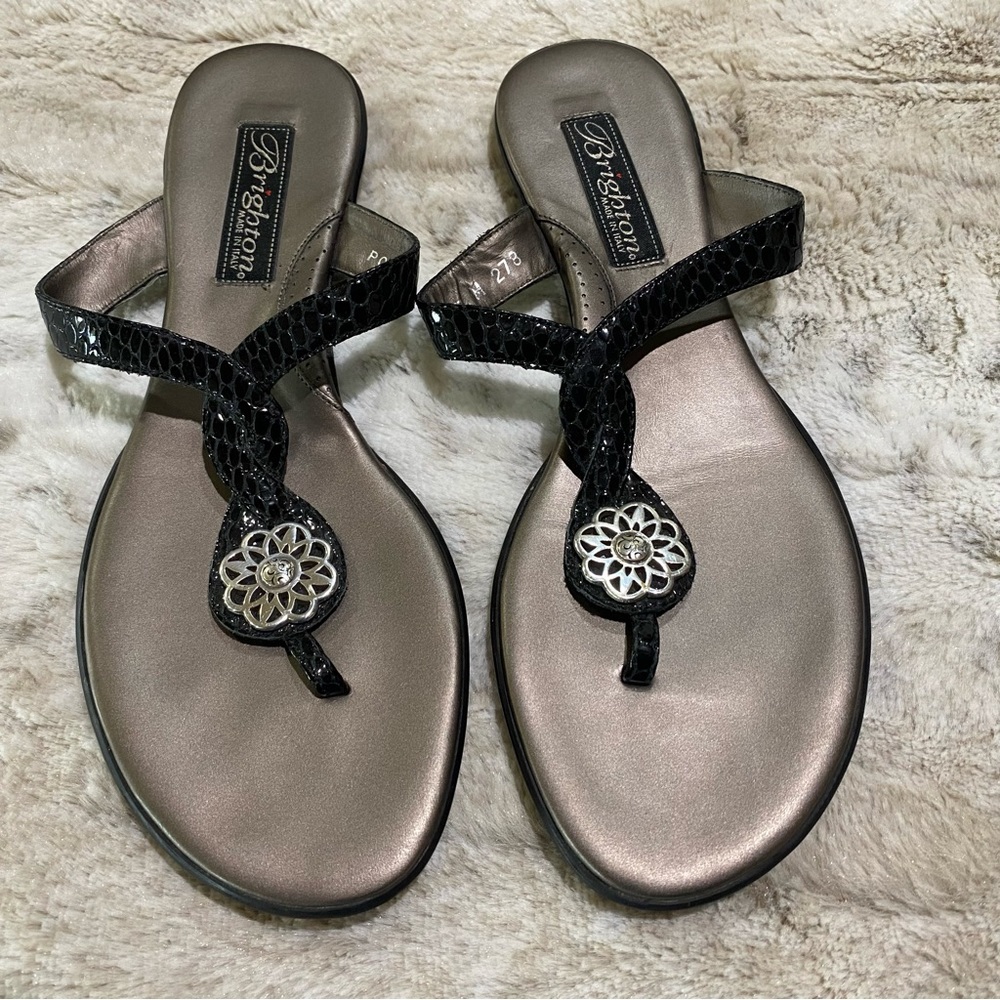 Brighton Poetry Black Snake Silver Thong Sandals Size 7M